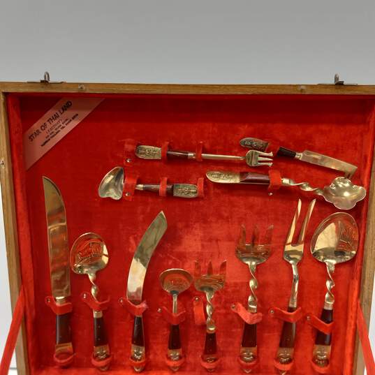 Star of Thailand Brass Flatware 143pc Set in Wood Case image number 5