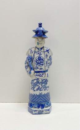 Blue and White Porcelain 18 inch Tall Chinese Emperor Statue