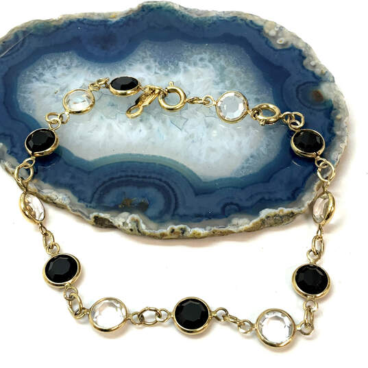 Designer Swarovski Gold-Tone Black Clear Bezel Crystal Link Chain Bracelet image number 1