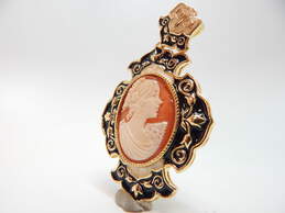 Amedeo Gold Tone Enamel Carved Shell Cameo Pendant 29.1g