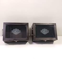 Pair of Harley-Davidson Wood Memory Boxes With Glass Display Top