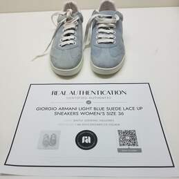 AUTHENTICATED Giorgio Armani Light Blue Suede Sneakers Size 36