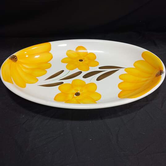 Large White w/ Yellow Flower Design Platter Made In Italy image number 1