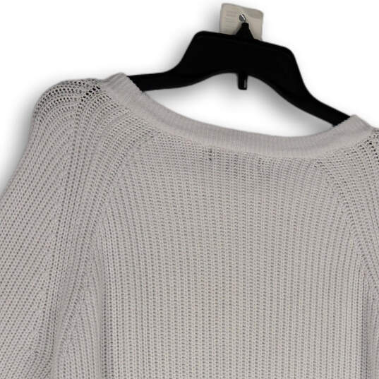 Womens White Knitted Long Sleeve Round Neck Pullover Sweater Size XL image number 2