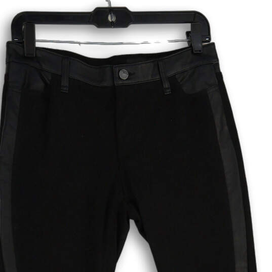 NWT Womens Denim Dark Wash Leather Strip Skinny Leg Jeans Size 8 image number 2