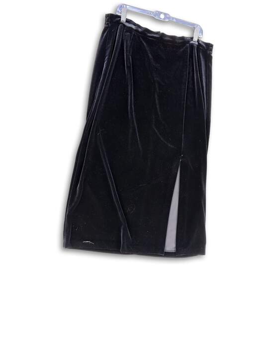 Womens Black Velvet Side Slit Back Zip Midi Straight & Pencil Skirt Size L image number 1