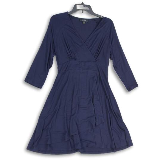 Karen Kane Womens Blue 3/4 Sleeve Surplice Neck Drape Faux Wrap Dress Size M image number 1