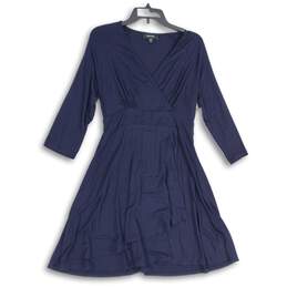 Karen Kane Womens Blue 3/4 Sleeve Surplice Neck Drape Faux Wrap Dress Size M