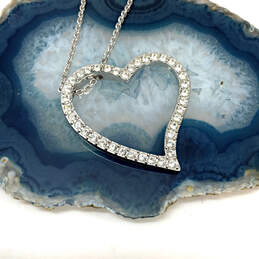 Designer Swarovski Silver-Tone Chain Rhinestone Open Heart Pendant Necklace