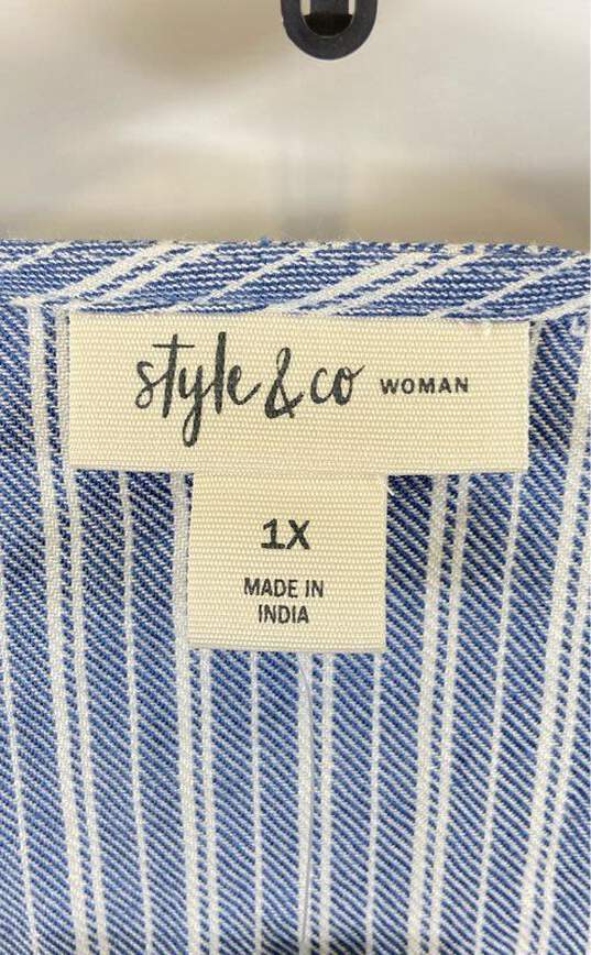 Style & Co Women Blue Striped Eyelet Blouse 1X image number 3