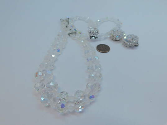Vintage Aurora Borealis Multi Strand Necklace Bracelet & Silver Tone Clip On Earrings 84.0g image number 3