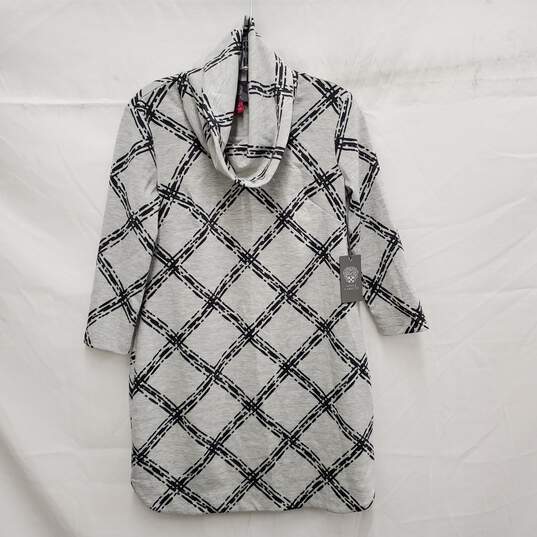 NWT Vince Camuto WM's Gray Kris Cross Terry Cowl Neck Knit Dress Size 4P image number 1