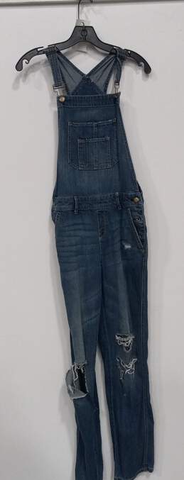 Womens Blue Denim Front Pockets Distressed Straight Leg One Piece Overall Size 5