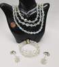 Vintage Aurora Borealis Necklaces Multi Strand Bracelet & Floral Dangle Clip On Earrings 155.2g image number 5