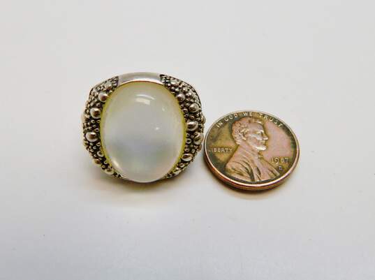 Michael Dawkins 925 White Mother of Pearl Shell Cabochon Granulated Bubbles Chunky Ring 17.5g image number 4