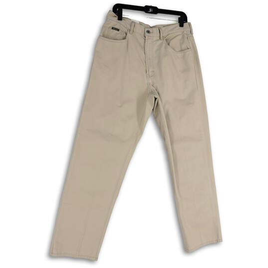 NWT Womens Beige Flat Front Pockets Straight Leg Chino Pants Size 12x30 image number 1