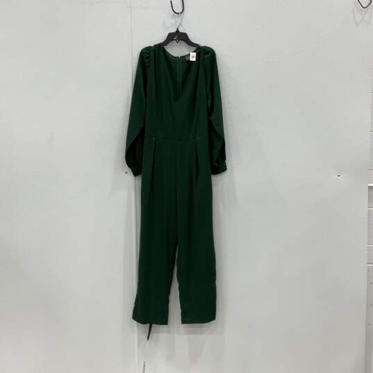 NWT Womens Green Long Sleeve V-Neck Back Zip One-Piece Jumpsuit Size 16 image number 1