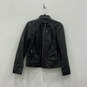 Womens Black Leather Long Sleeve Full-Zip Motorcycle Jacket Size Small image number 1