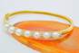 14K Yellow Gold 0.25 CTTW Diamond & Pearl Hinged Bangle Bracelet 11.8g image number 3