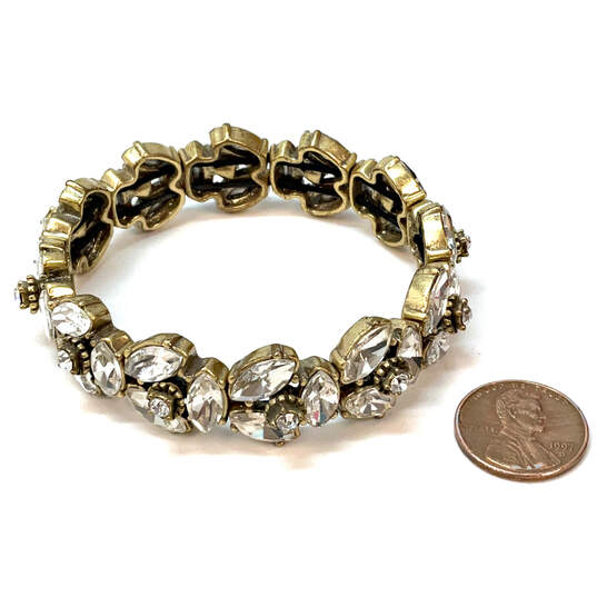 Designer J. Crew Gold-Tone Clear Crystal Stones Stretchable Cuff Bracelet image number 2