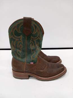 Double-H Men's Embroidered Brown/Green Cowboy Boots Size 9.5D