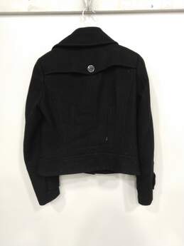 Womens Black Wool Long Sleeve Button Front Peacoat Jacket Size Small alternative image