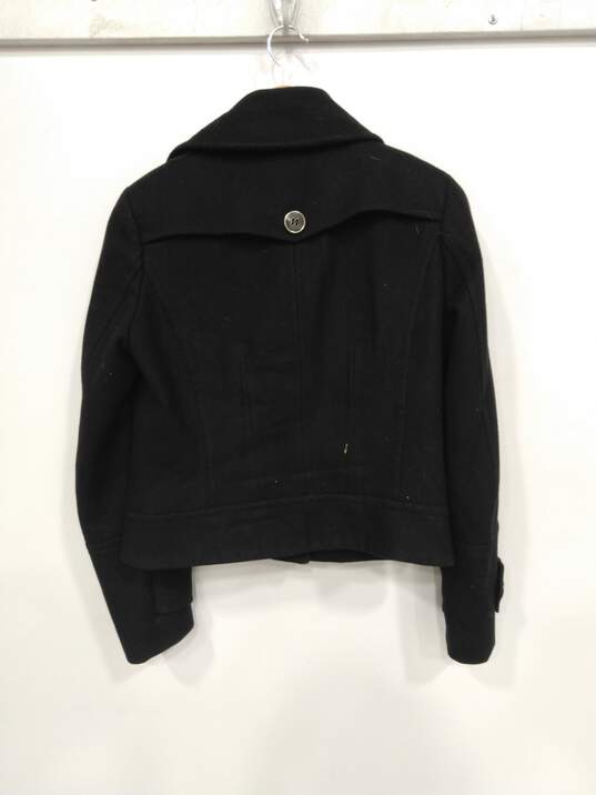 Womens Black Wool Long Sleeve Button Front Peacoat Jacket Size Small image number 2