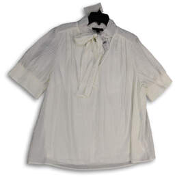 NWT Womens White Short Sleeve Tie Neck Pullover Blouse Top Size 20