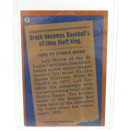 1978 HOF Lou Brock Topps Record Breaker St Louis Cardinals image number 3