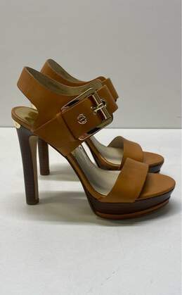 Michael Kors Becca Leather Platform Sandal Heels Brown 5.5