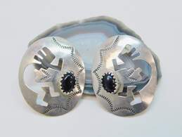 Southwestern Sterling Silver Onyx Kokopelli Open Work Stamped Earrings 3.4g