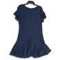 Womens Blue Striped Back-Zip Round Neck Ruffle Mini Dress Size 14 image number 1