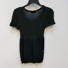 Womens Black Cotton Blend V-Neck Short Sleeve Pullover Blouse Top XXS alternative image