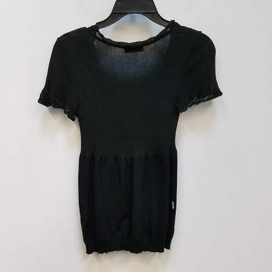 Womens Black Cotton Blend V-Neck Short Sleeve Pullover Blouse Top XXS image number 2