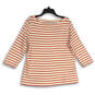 Womens White Pink Striped Round Neck 3/4 Sleeve Pullover Blouse Top Size 1X image number 1