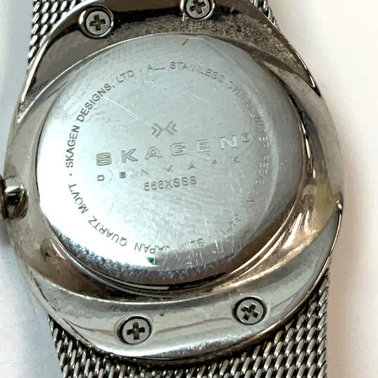 Designer Skagen 566XSSS Silver-Tone Rhinestone Mesh Strap Analog Wristwatch image number 5