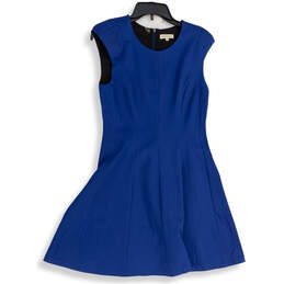 Womens Blue Round Neck Sleeveless Back Zip Fit & Flare Dress Size 4