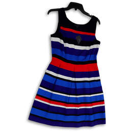 NWT Womens Multicolor Colorblock Pleated Scoop Neck A-live Dress Size 6 alternative image