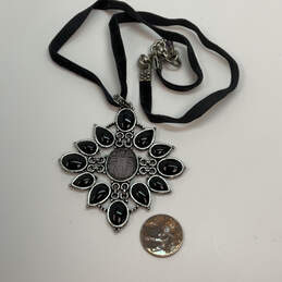Designer Lucky Brand Silver-Tone Crystal Stone Black Cord Pendant Necklace alternative image
