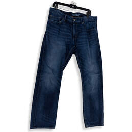 Mens Blue Denim Dark Wash Pockets Stretch Straight Leg Jeans Size 34/30