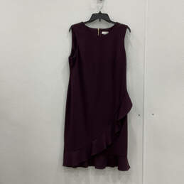 NWT Womens Purple Ruffle Sleeveless Regular Fit Back Zip Sheath Dress Sz 14