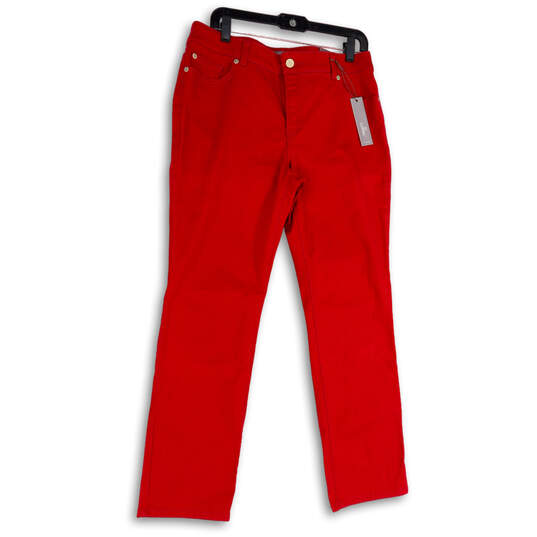 NWT Womens Red Denim Pockets Stretch Slim Straight Leg Jeans Size 1.5 Short image number 1