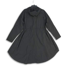 Womens Black Long Sleeve Flared Hem Full-Zip Hooded Raincoat Size M