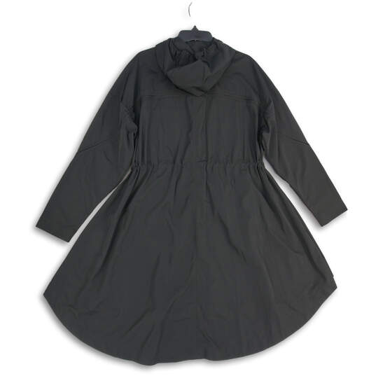 Womens Black Long Sleeve Flared Hem Full-Zip Hooded Raincoat Size M image number 1