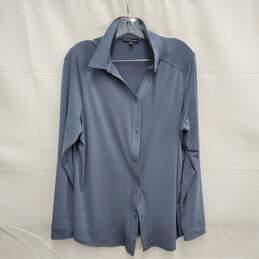 Adrianna Papell MN's Solid Lapel Neck Steel Blue Long Sleeve Shirt Size XL