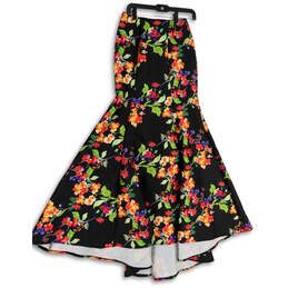 Womens Multicolor Floral Print Pleated Front Back Zip Long Maxi Skirt Sz 3