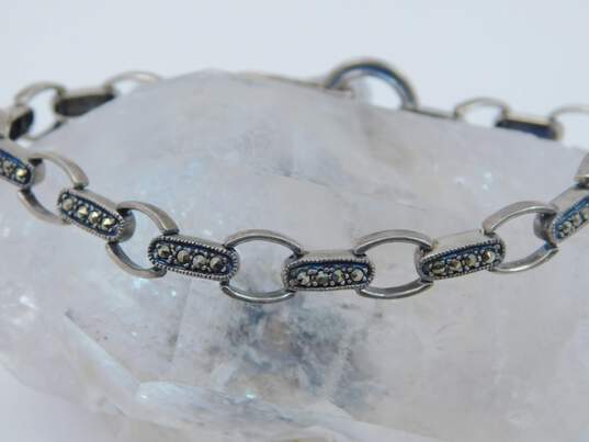 Romantic Sterling Silver Marcasite Link Bracelet Ring & CZ Ring 20.4g image number 2