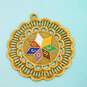 Vintage 18K Gold Colorful Enamel Star Cut Outs Scalloped Circle Pendant 6.6g image number 1