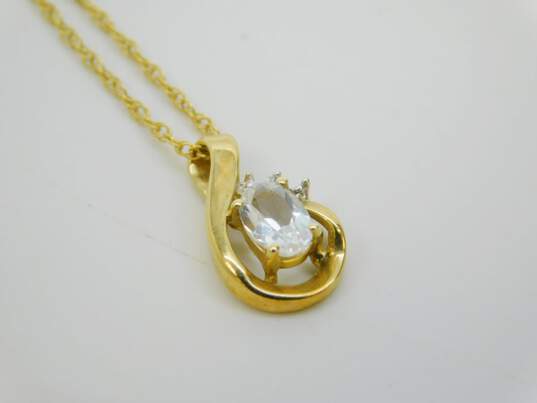 14K Yellow Gold White Topaz Pendant Necklace 3.0g image number 3