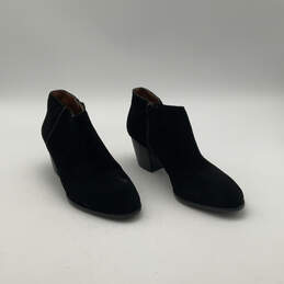 Womens Black Leather Round Toe Side Zip Block Heel Ankle Booties Size 7.5 M